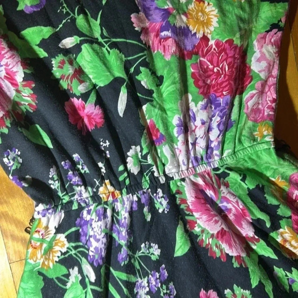 Vintage Michelle Stuart dark floral maxi cotton dress with shoulderpads - Picture 5 of 6